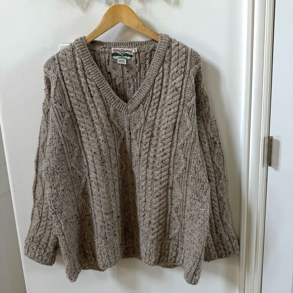 Celtic Country 100% Wool Made in Ireland Fisherman Chunky Knit V Neck Sweater M - Picture 4 of 9